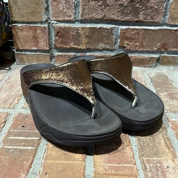 Fitflop Shoes - Fitflop Electra Classic Bronze Sequin Flip Flop Sandals